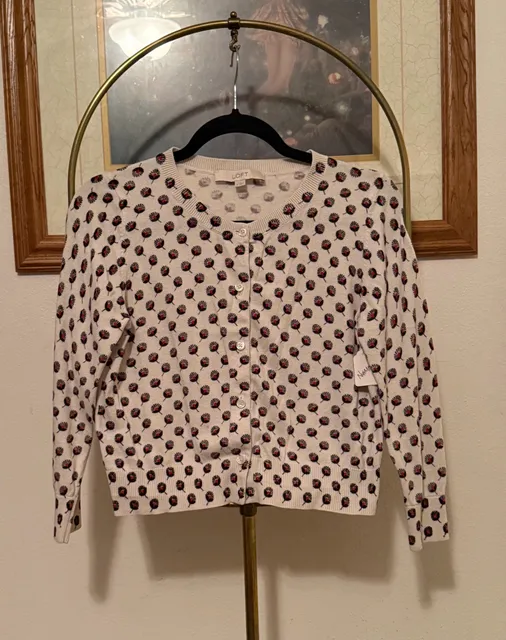 Ann Taylor Loft Cardigan Size M Floral Print Knit Sweater