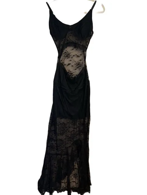 Witchy Romantic Black Lace Cutout Sheer Midi Dress