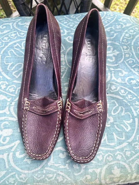 VINTAGE Lakrizia Women's Brown Leather Heels Square Toe EU 39 US 8.5