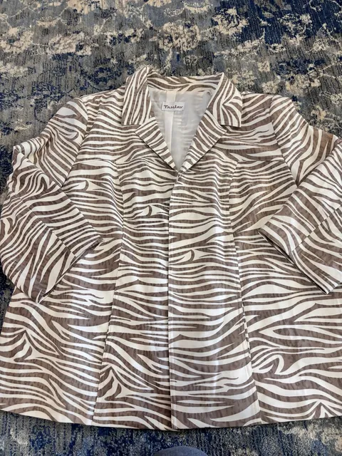 TanJay Jacket Blazer Zebra Print Brown White Open Front