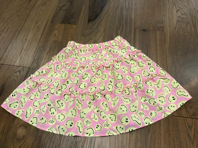 H&M Smiley World Tiered Skirt Size 12/14 Pink Yellow
