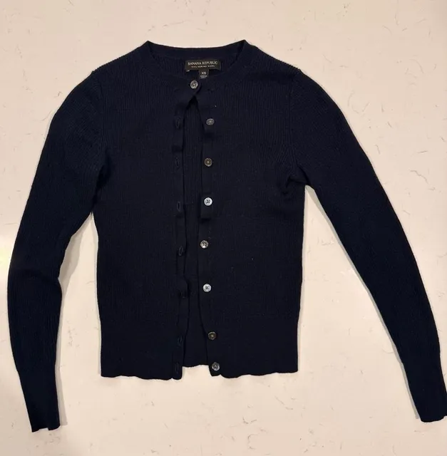 Banana Republic 100% Merino Wool Cardigan Size XS Navy Blue Sweater