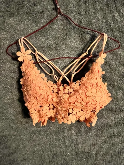 Pink Lily Floral crochet Bralette Crop Top Peach 003-177