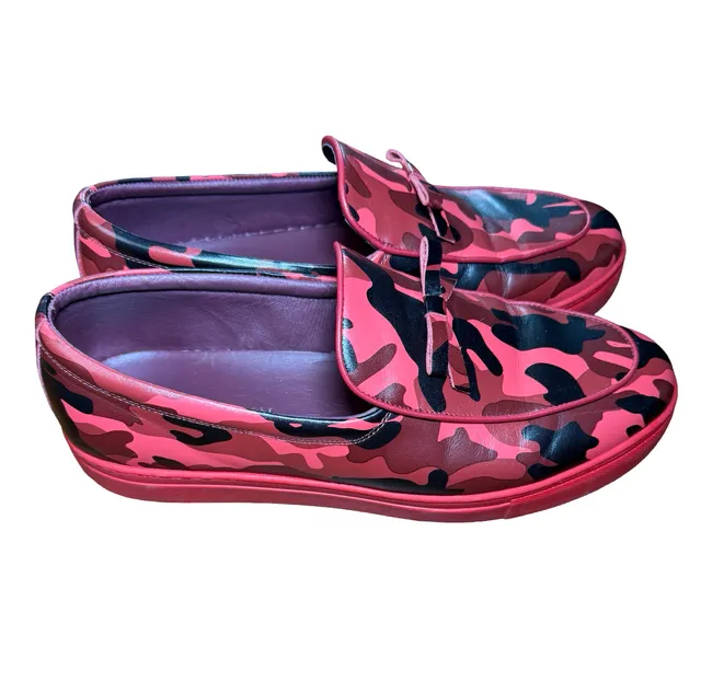 Marc Nolan Odell Camo Slip-On Loafer Size 11 Red Leather Shoes