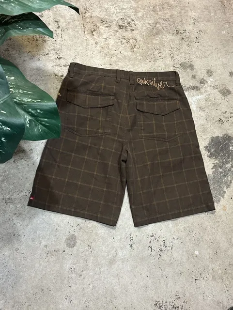 Quiksilver Plaid Skater Shorts Size 31 Brown Surf Skate Y2K