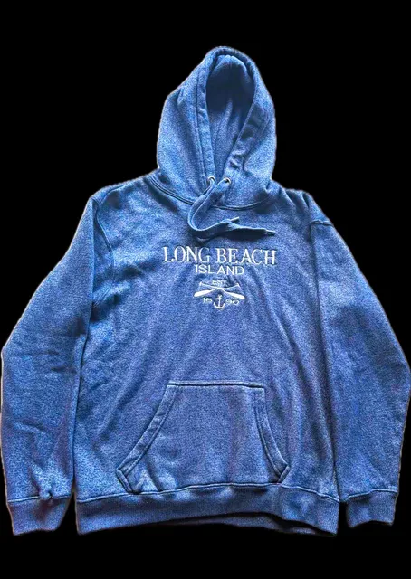 Rave Long Beach Island Hoodie Blue Embroidered Sweatshirt Pullover
