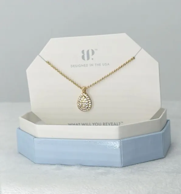 BP Gold Pave Tear Drop Pendant Necklace Enchanted Memory Bringback