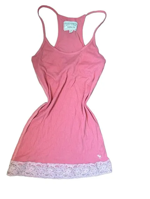 Vintage Abercrombie & Fitch Tank Top Pink Lace Trim