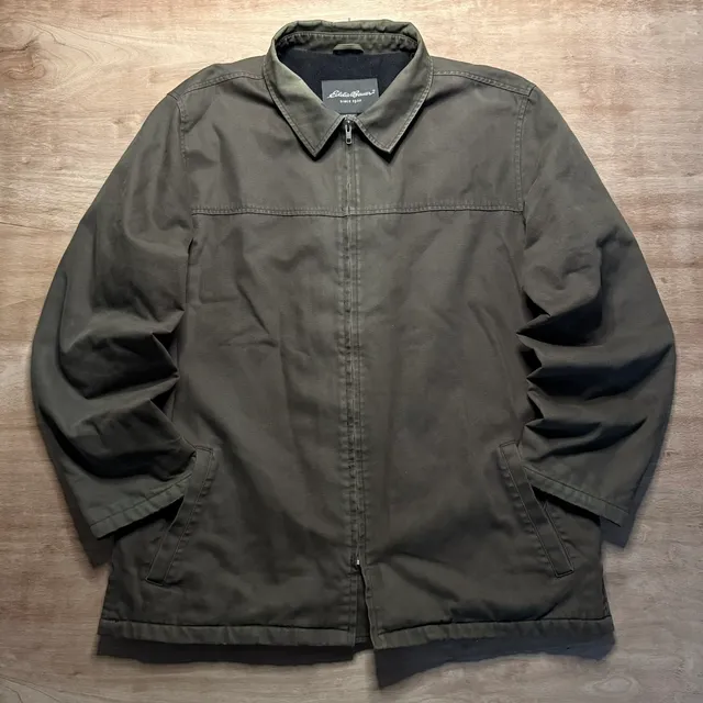 Eddie Bauer Men’s XL Tall Olive Heritage Fleece Lined Canvas Work Jacket