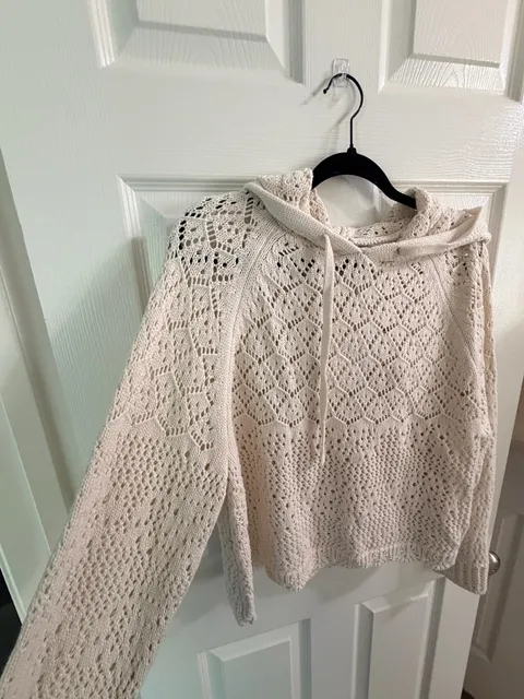 Jessica Simpson Crochet Knit Hoodie Size XL Cream New