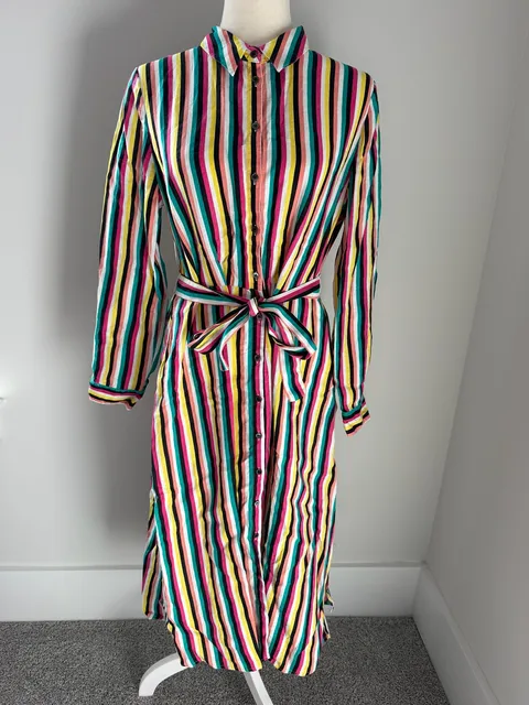 Pure Collection Striped Linen Midi Shirt Dress Size US 8/10 UK 14