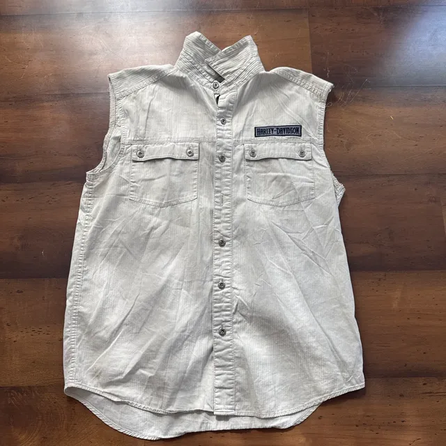 Harley Davidson Sleeveless Denim Shirt Beige Large