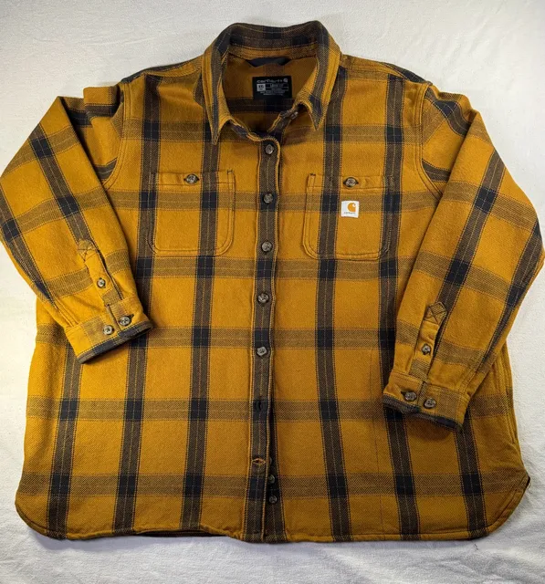 Carhartt Plaid Flannel Shirt Size XXL Loose Fit Brown