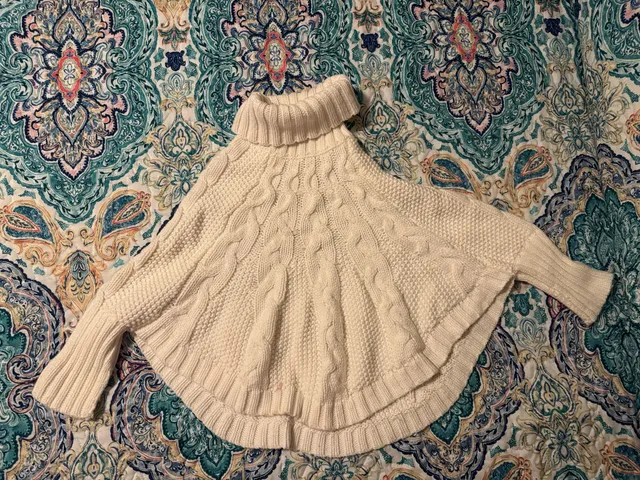 Toddler girl Knit Poncho Turtleneck Sweater Cream 2T