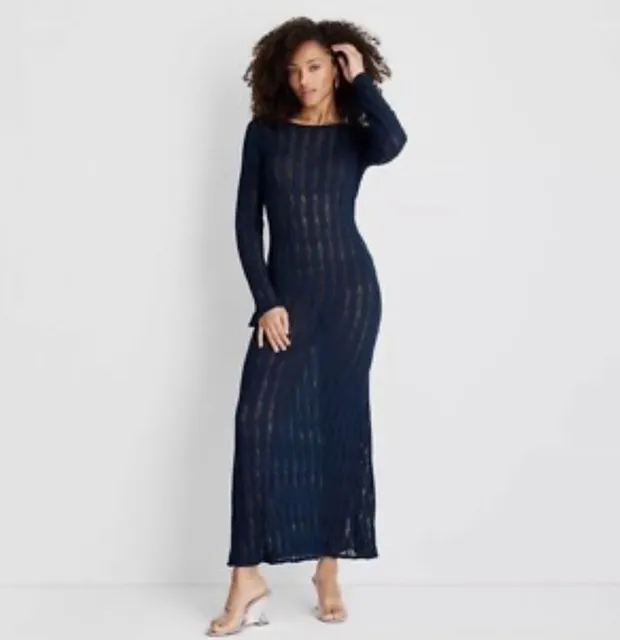 Future Collective Open Stitch Maxi Dress Blue Long Sleeve XL