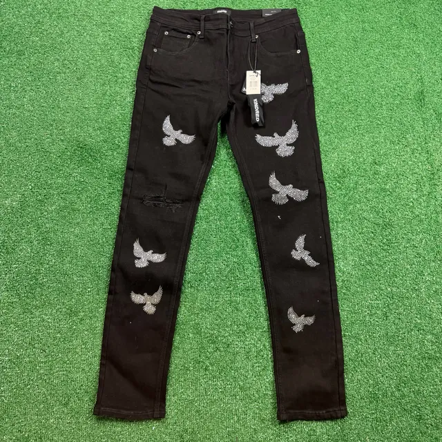 Kindred Rhinestone Dove Black Slim Jeans 34x32 New With Tags