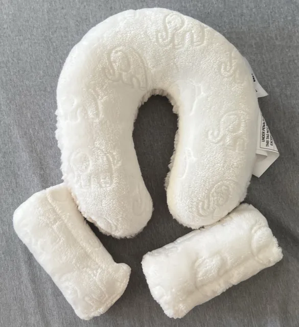 Lullaby Baby Elephant Car Seat Travel Pillow and Strap Covers Set White
