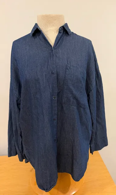 Zara Trafaluc Collection Western Cottage Core Denim Button-Down Shirt Size S