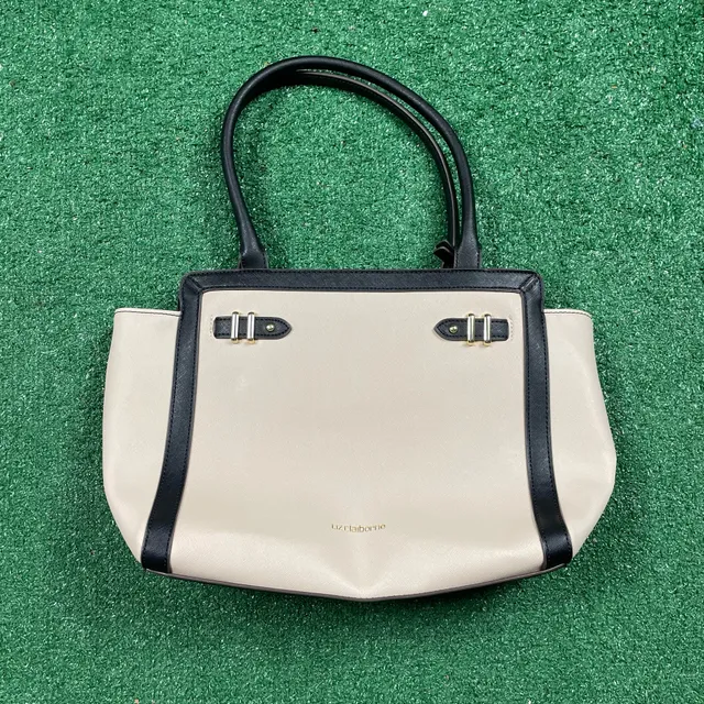Liz Claiborne Tuxedo Tote Bag Black Cream Satchel Handbag