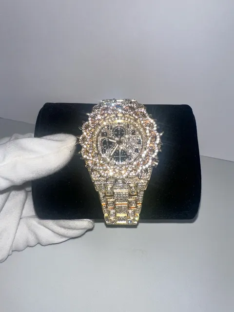 Gold & Silver Iced Out Rhinestone Fashion Watch – Multi-Dial Style