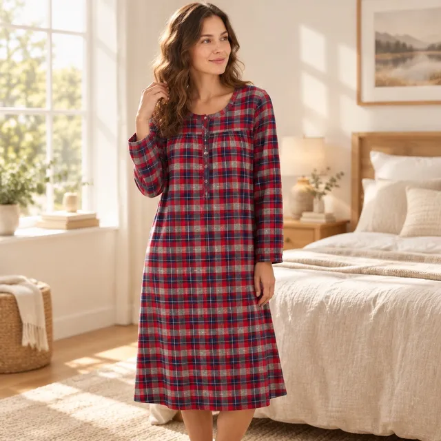 Aria Collection Nightgown Size M Red Plaid Fleece Sleepwear