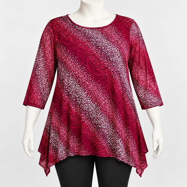 JM Collection 3X Pink Jacquard Sharkbite Tunic Top 3/4 Sleeve NWT