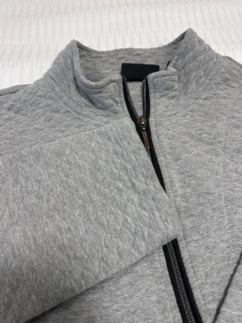 Onque Casual Full Zip Quilted Jacket Size L Gray Cotton Blend
