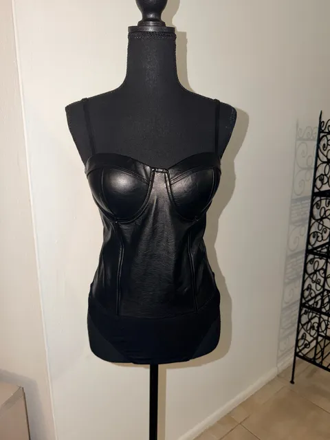 SAY WHAT? Faux Leather Corset Bodysuit Size M Black