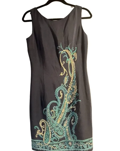 Georgiou Studio Silk Dress Size 6 Navy Blue Paisley Sleeveless
