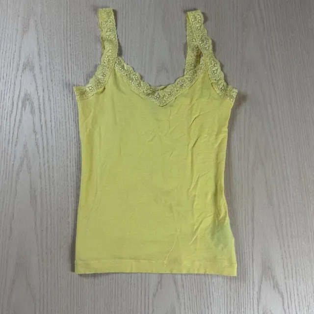 Kbykersh Yellow Lace Trim Cami Tank Top Size S/P