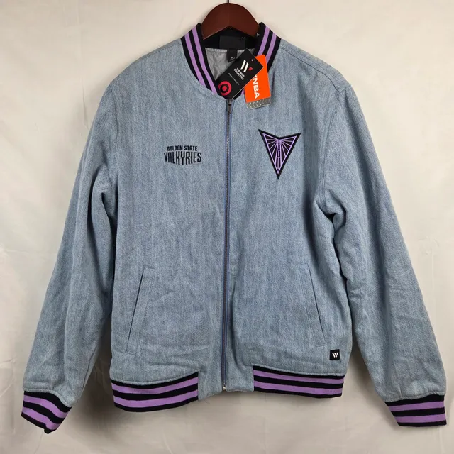 WNBA Golden State Valkyries Denim Bomber Jacket The Wild Collection Size M NWT