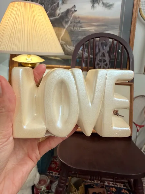 Ceramic Love Sign Figurine Pearl Glossy Cream Home Decor