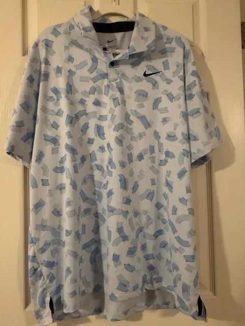 Nike Tour Dri-FIT Golf Polo Size XL Blue White Print