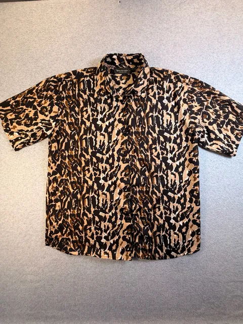 Prianika's Collection Leopard Print Button-Up Shirt Size M Brown Polyester