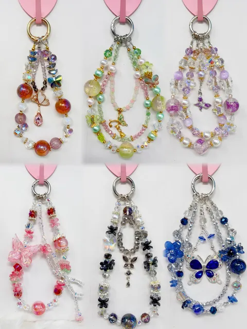 6 pieces handmade Beaded Butterfly Keychain Bag Charm phone charm Assortment