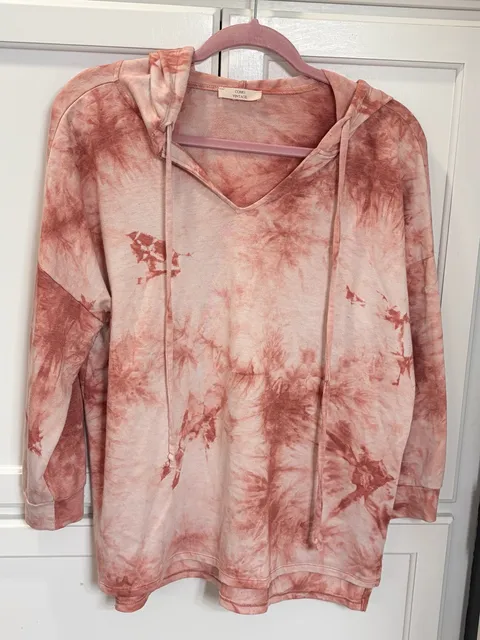 Como Vintage Women's Coral Tie Dye V-Neck Pullover Hoodie Hippie Casual XL