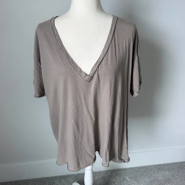 We The Free Nina V-Neck Tee Size M Taupe Brown Cotton Oversized