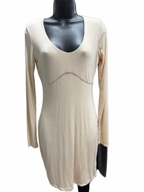 Naked Wardrobe Long Sleeve Midi Dress Size S Beige