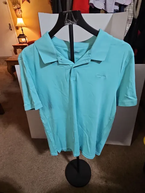 Calvin Klein Liquid Touch Polo Shirt Size L Turquoise Blue