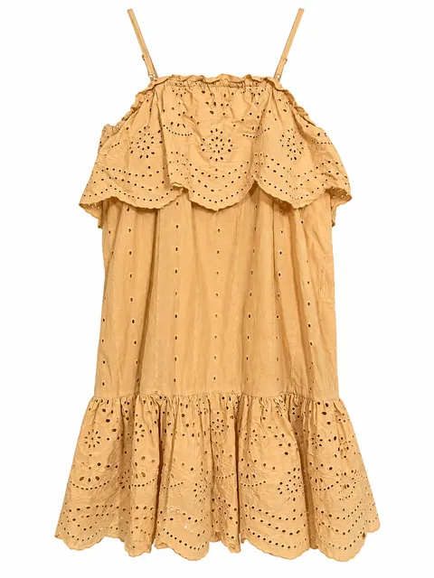 Moon River Eyelet Dress Size S Yellow Cotton Ruffle