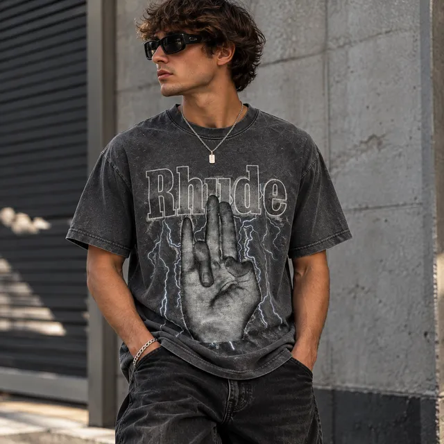 Rhude Shocker T-Shirt Vintage Black Graphic Printed Cotton Oversized