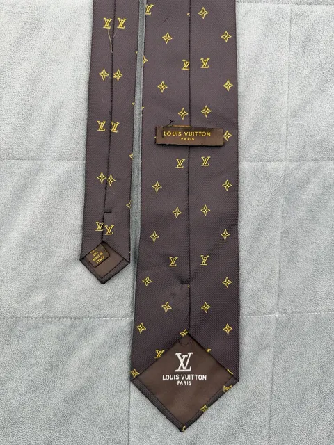 Authentic Louis Vuitton Monogram Silk Tie Brown Gold Luxury Neckwear