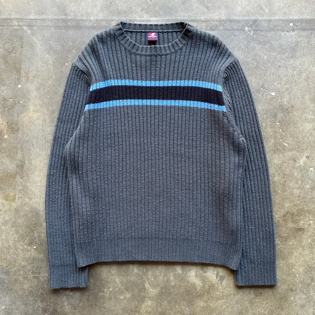 1990’s Ferruche Ribbed Crewneck Sweater Size L Gray Striped