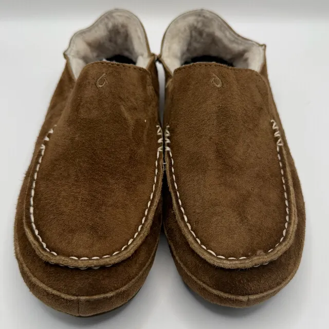 OluKai Nohea Slipper Size US W6 Brown Suede Shearling