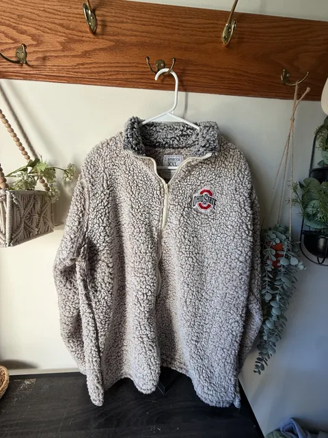 Ohio State Buckeyes Sherpa Fleece Jacket J America Gray 1/4 Zip XXL