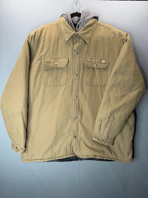Vintage Dickies Brown Canvas Quilted Lined Hooded Work Jacket Men's Size 2XL