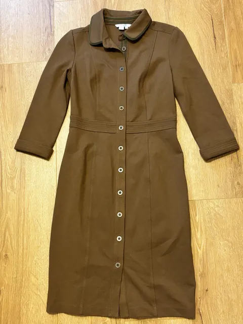 Boden Dress Size US 4R Brown/Olive Button Front Ponte Knit Career