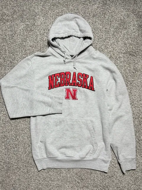 Genuine Stuff Nebraska Hoodie Size Small Grey Red Embroidered Pullover