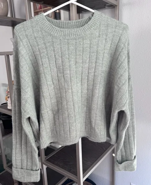 Sincerely Jules Ribbed Sweater Size L Green Crewneck Pullover