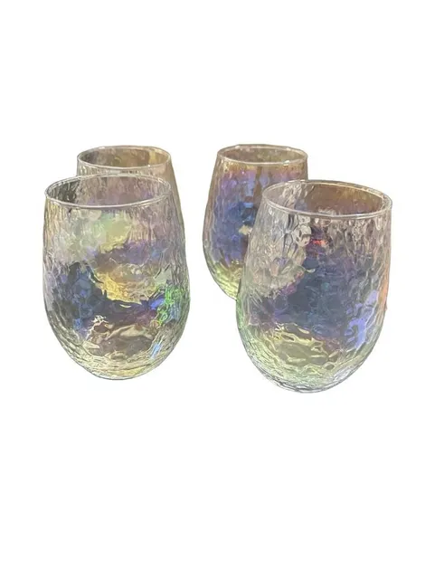 Set of 4 Iridescent Hammered Glass Tumblers 5.5 Inch